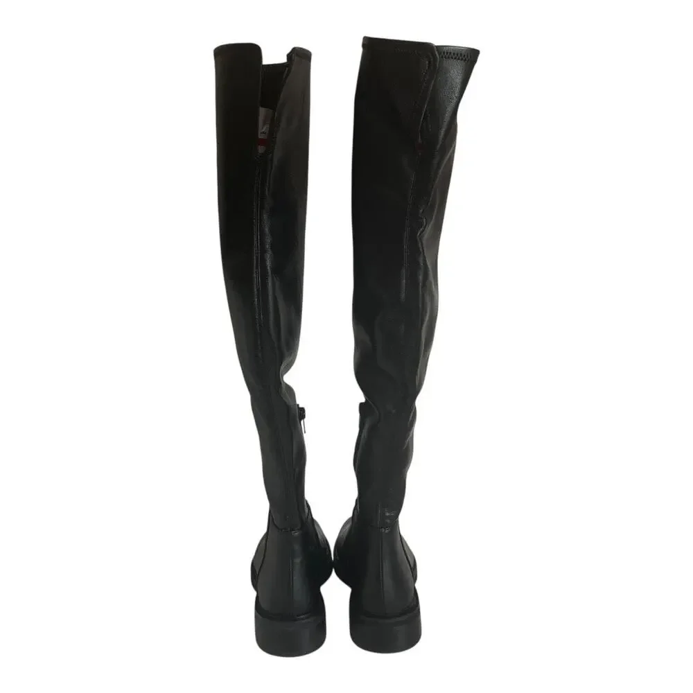 Steve Madden Larz Over The Knee Black Faux Leather Boots Size 5.5M
